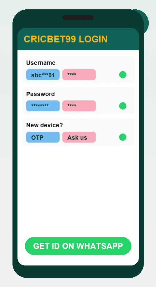 Illustration of the Cricbet99 login screen with username and password fields